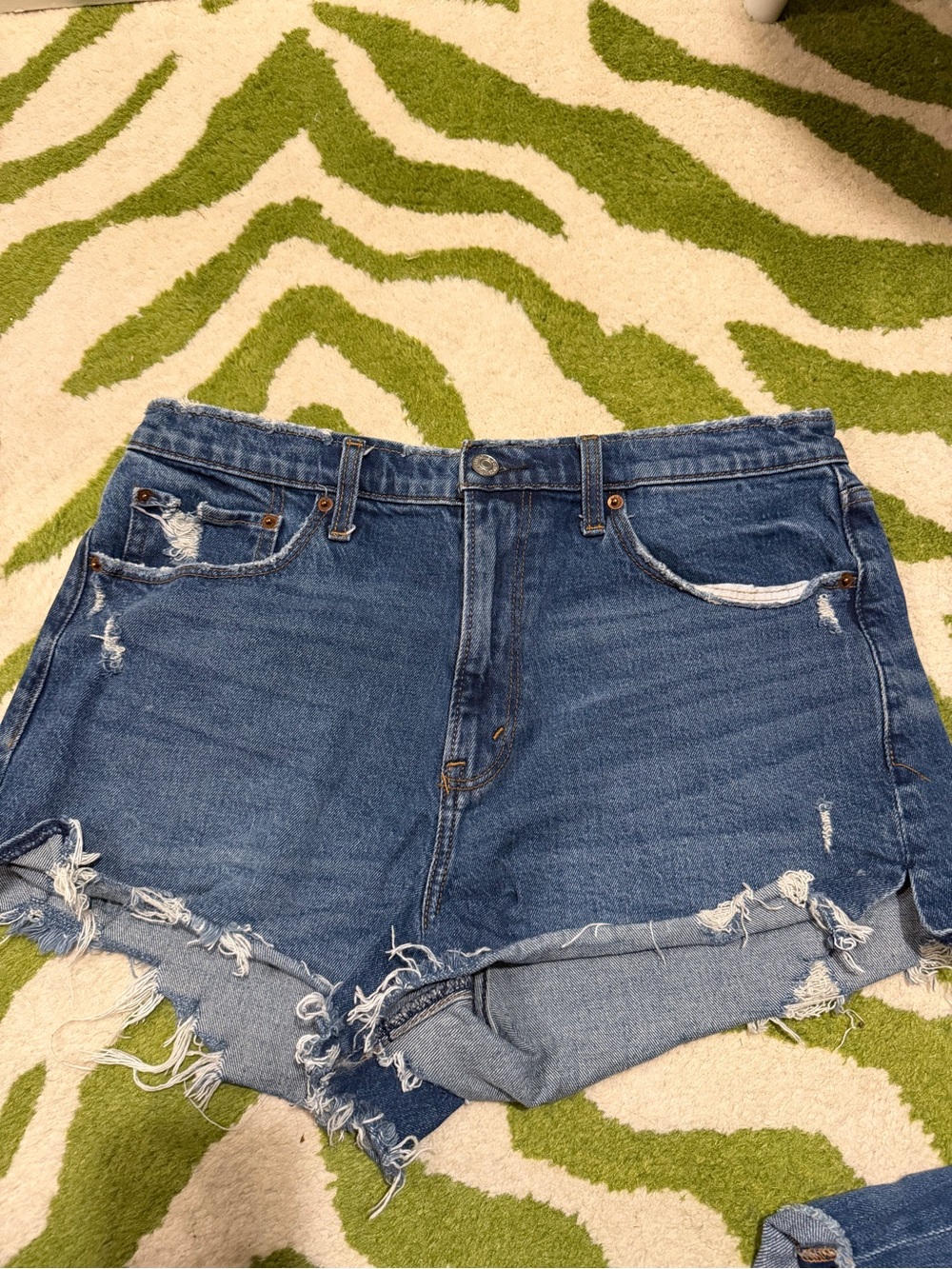 Abercrombie & Fitch Distressed Dark Blue Denim Shorts